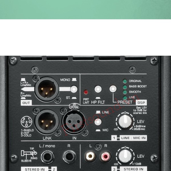 Mặt sau của loa sân khấu X-lite-10A được thiết kế đầy đủ jack cắm Bộ loa sân khấu X-lite-10A cho hội nghị, thông báo