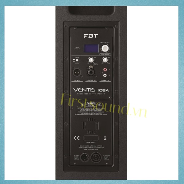 Mặt sau của loa sân khấu FBT VENTUS 108A có đầy đủ jack cắm Loa sân khấu FBT VENTUS 108A-Loa chính hãng nhập khẩu từ Italya