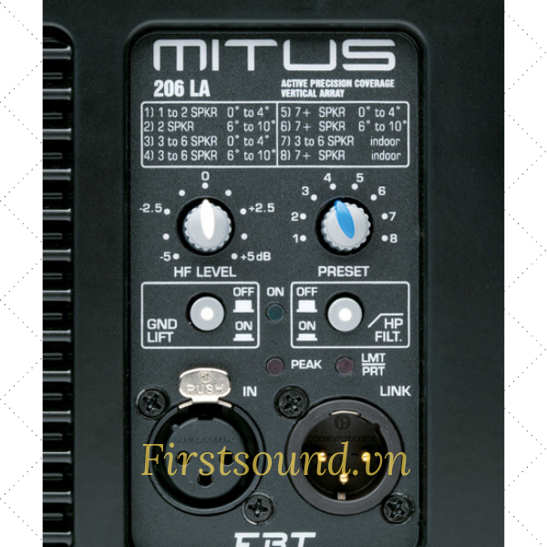 Mặt sau của loa MITUS 206 LA có đầy đủ jack cắm và nút volume điều chỉnh Mặt sau của loa MITUS 206 LA có đầy đủ jack cắm và nút volume điều chỉnh