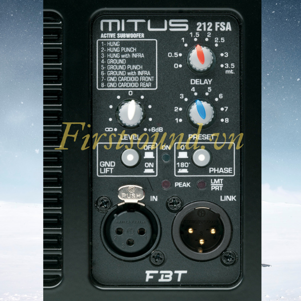 Mặt sau của loa FBT MITUS 212FSA có đầy đủ jack cắm và volume điều chỉnh Mặt sau của loa FBT MITUS 212FSA có đầy đủ jack cắm và volume điều chỉnh