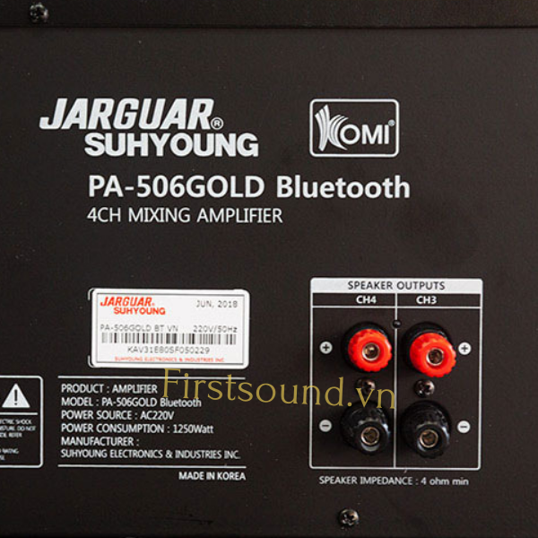 Mặt sau amply Jarguar PA-203 Gold Bluetooth có đầy đủ jack cắm Mặt sau amply Jarguar PA-203 Gold Bluetooth có đầy đủ jack cắm