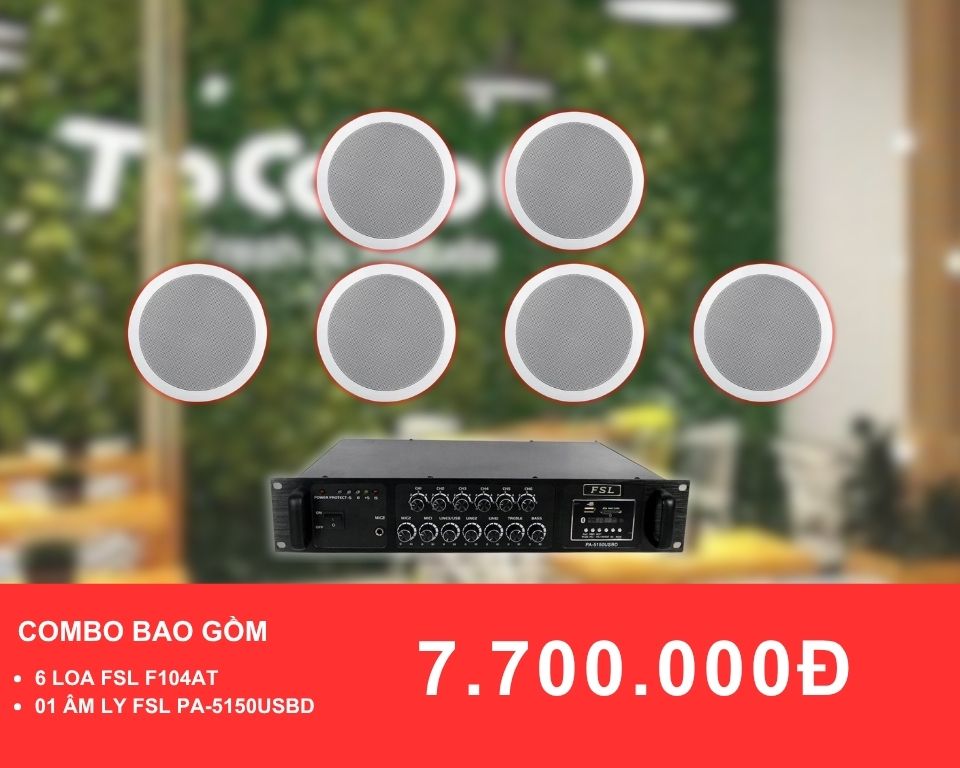 Loa âm trần FSL F104AT dành cho quán trà sữa diện tích 100-200m2