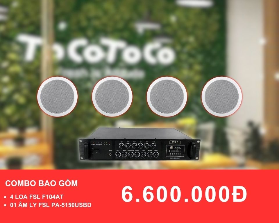Loa âm trần FSL F104AT dành cho quán trà sữa diện tích 50-100m2