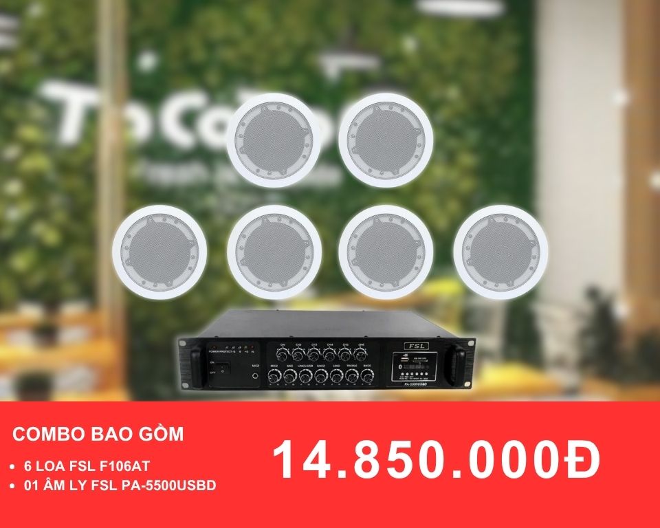 Loa âm trần FSL F106AT dành cho quán trà sữa diện tích 100-200m2