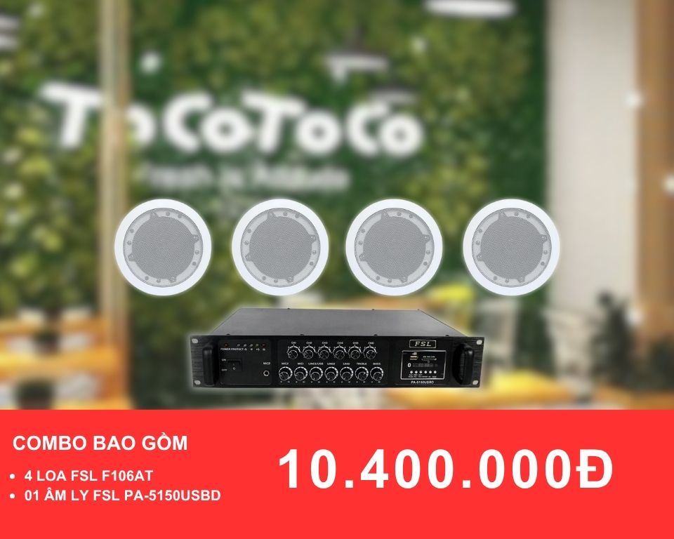 Loa âm trần FSL F106AT dành cho quán trà sữa diện tích 50-100m2