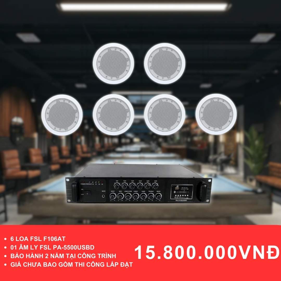 Loa âm trần FSL F106AT cho quán bida diện tích từ 100-200m2