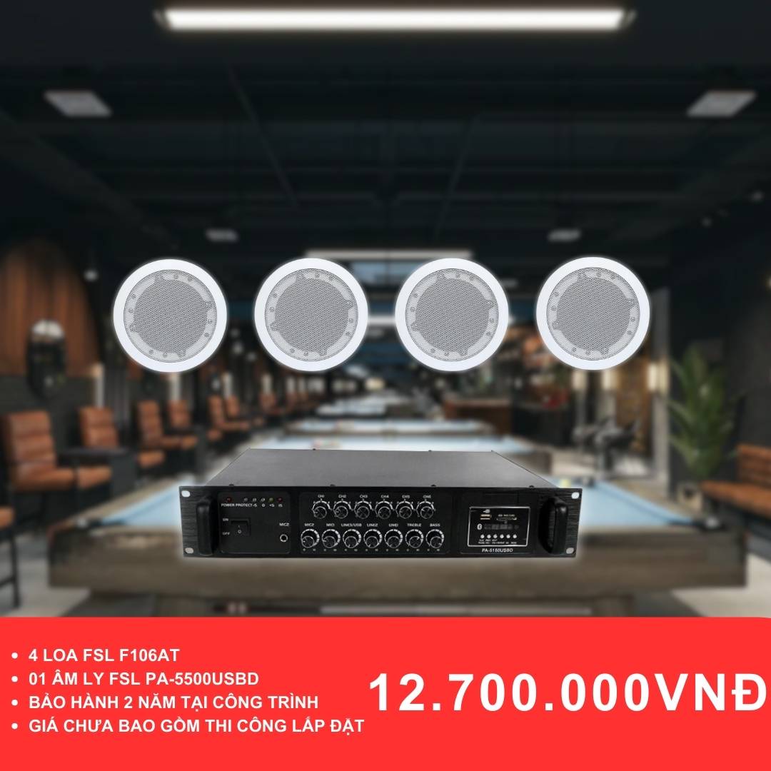 Loa âm trần FSL F106AT cho quán bida diện tích dưới 100m2