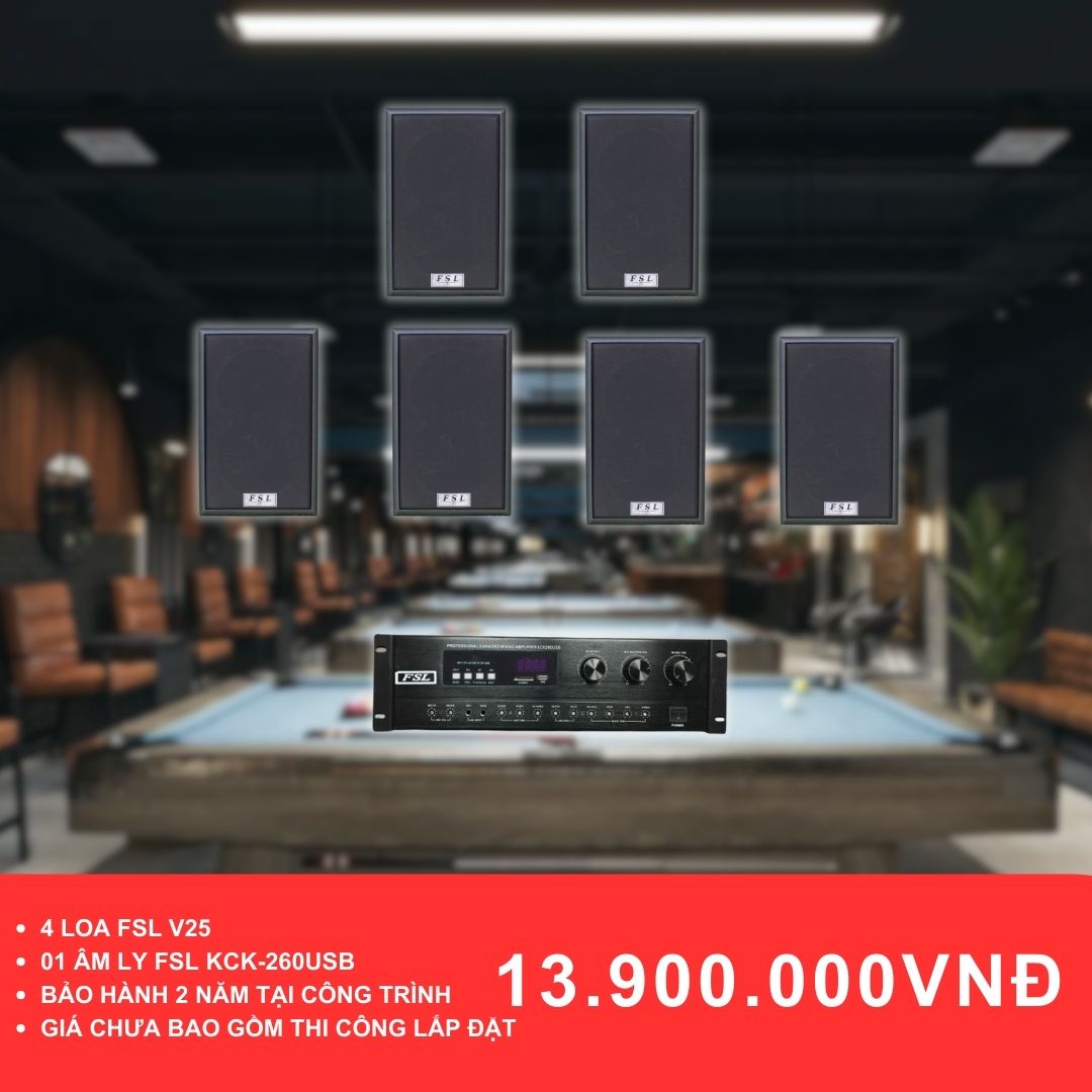 Loa treo tường FSL V25 cho quán bida diện tích từ 100-200m2