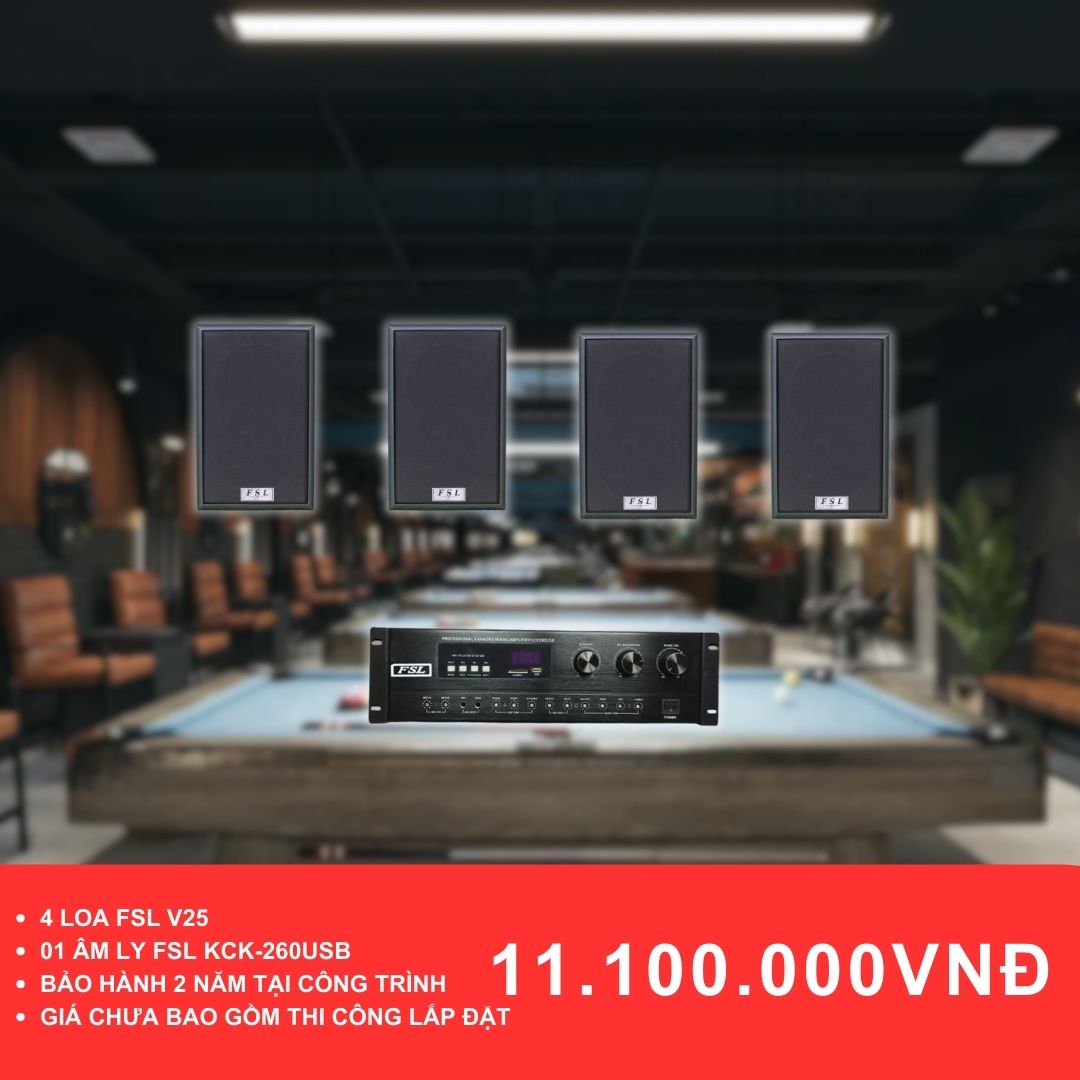 Loa treo tường FSL V25 cho quán bida diện tích dưới 100m2