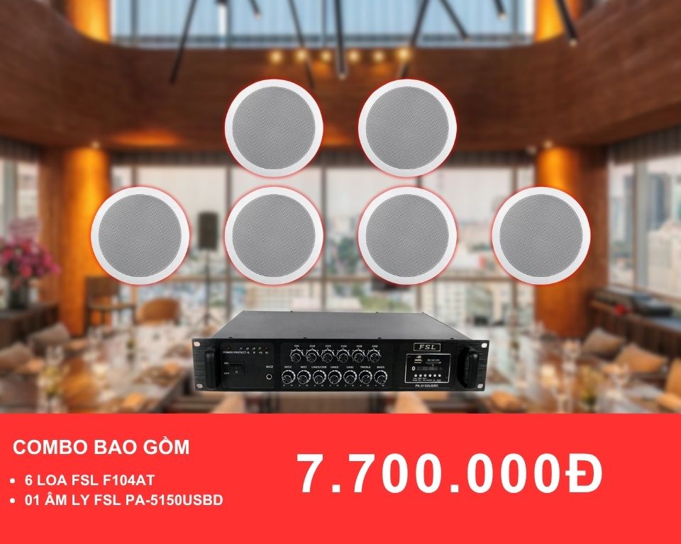 loa âm trần FSL F104AT cho nhà hàng diện tích 100-200m2