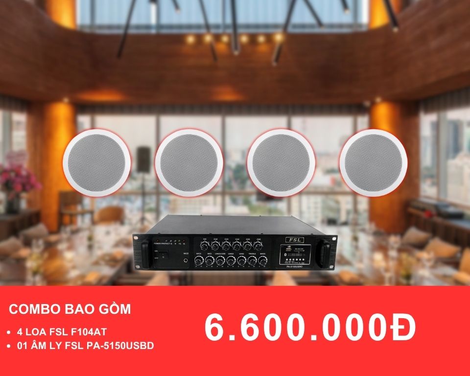 loa âm trần FSL F104AT cho nhà hàng diện tích 50-100m2