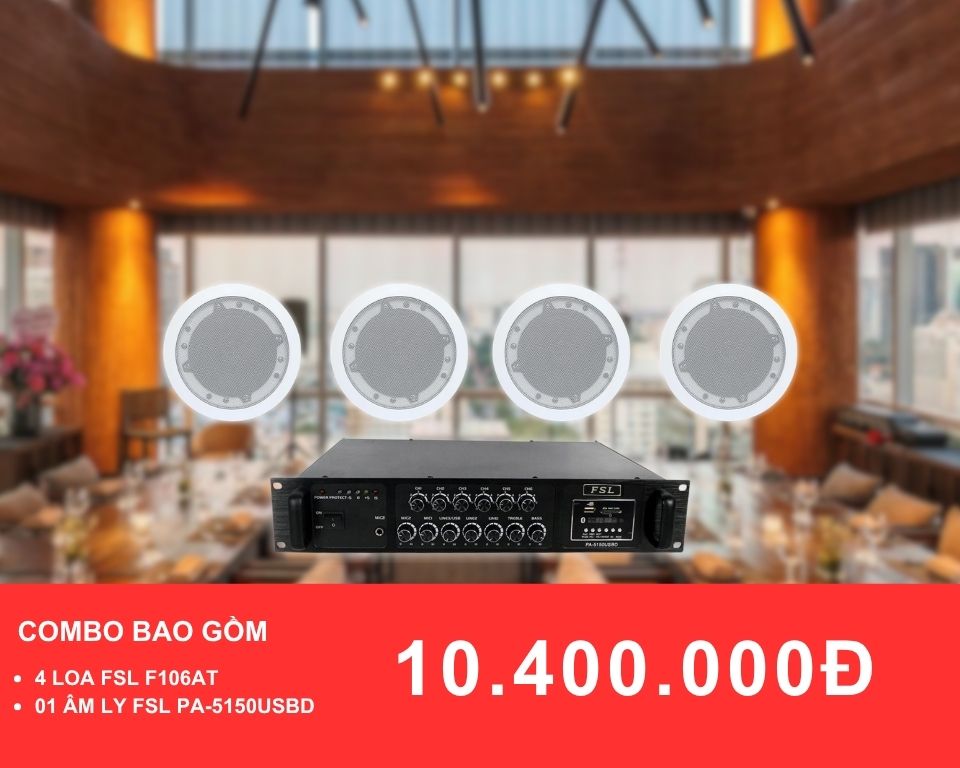 loa âm trần FSL F106AT cho nhà hàng diện tích 50-100m2