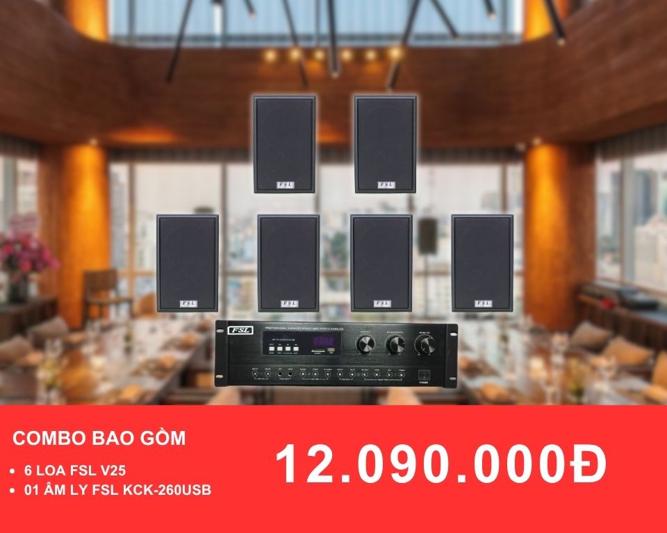 Loa treo tường FSL V25 cho nhà hàng diện tích 100-200m2