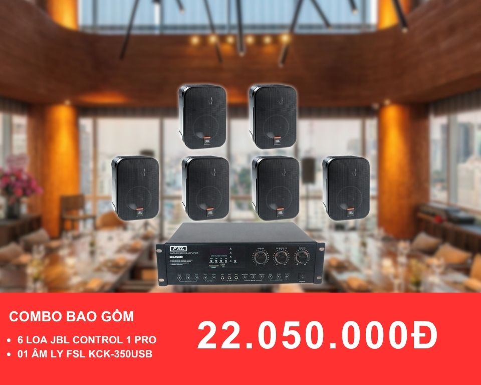 Loa treo tường JBL control 1 pro cho nhà hàng diện tích 100-200m2