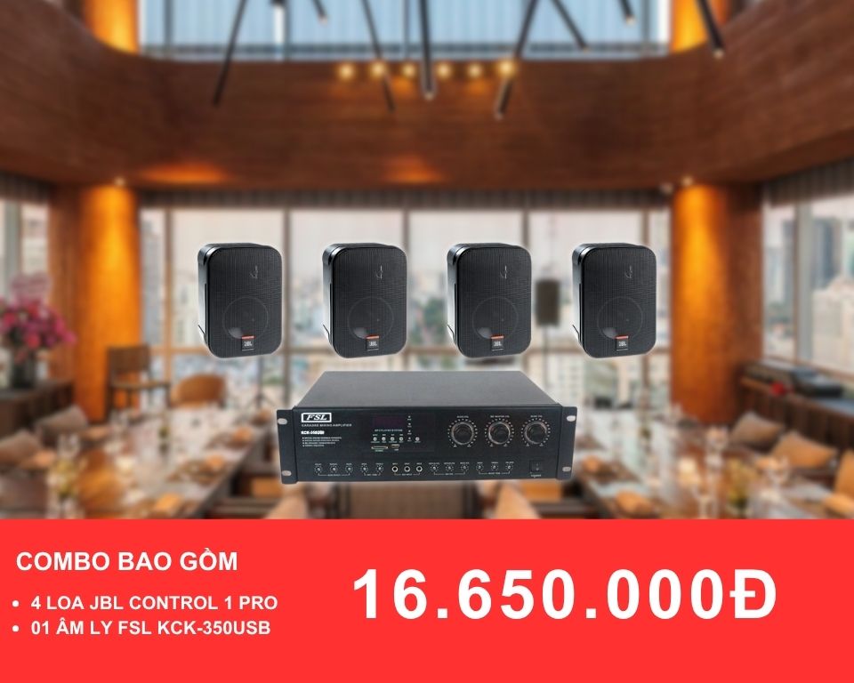 Loa treo tường JBL control 1 pro cho nhà hàng diện tích 50-100m2