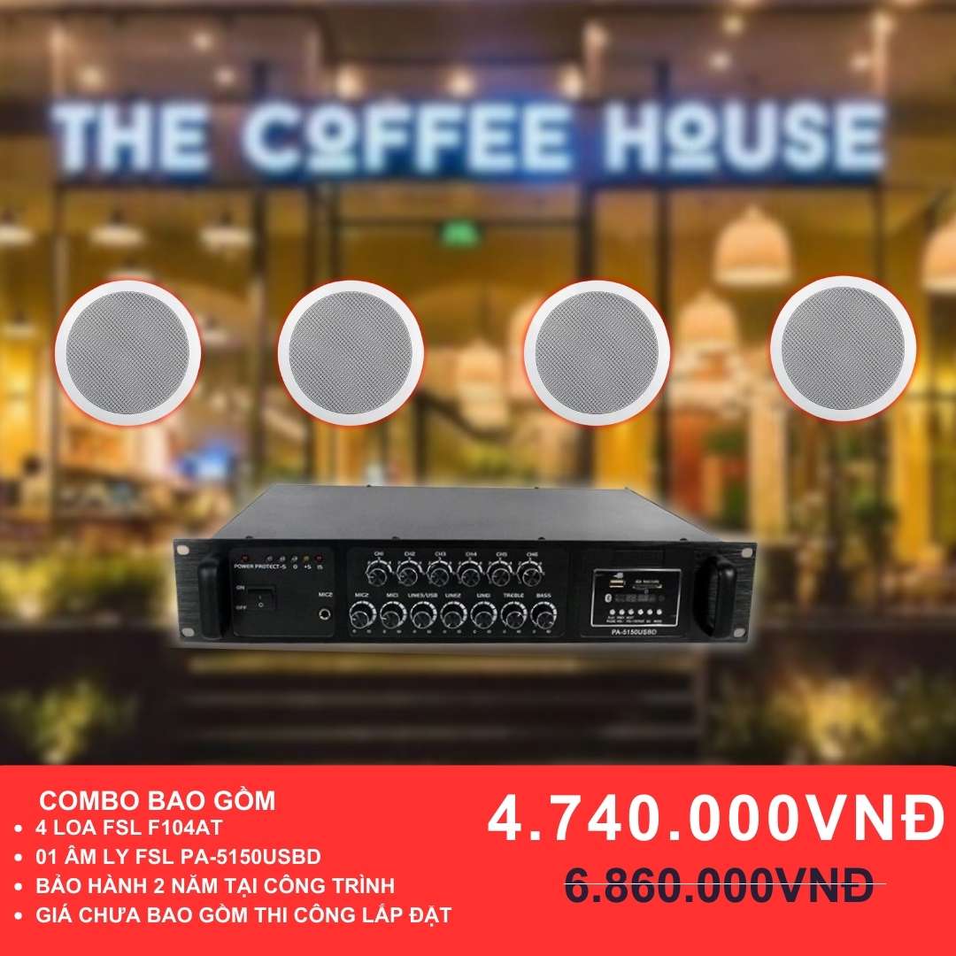 Loa âm trần FSL F104AT cho quán cafe diện tích dưới 50m2