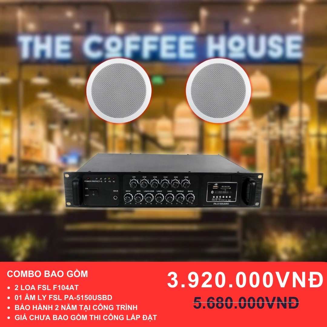 Loa âm trần FSL F104AT cho quán cafe diện tích dưới 50m2