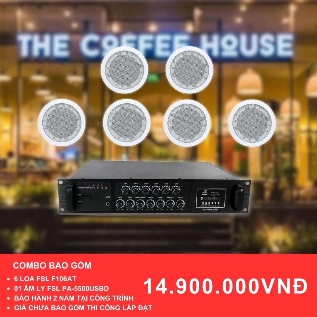 Loa âm trần FSL F106AT cho quán cafe diện tích 100-200m2