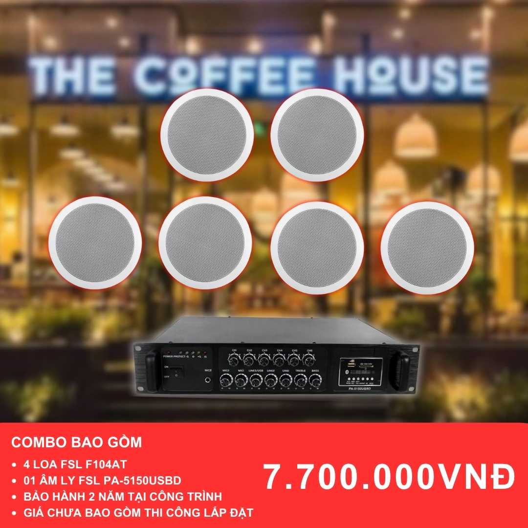 Combo loa âm trần F104AT và PA-5150USBD cho quán cafe diện tích 100-200m2