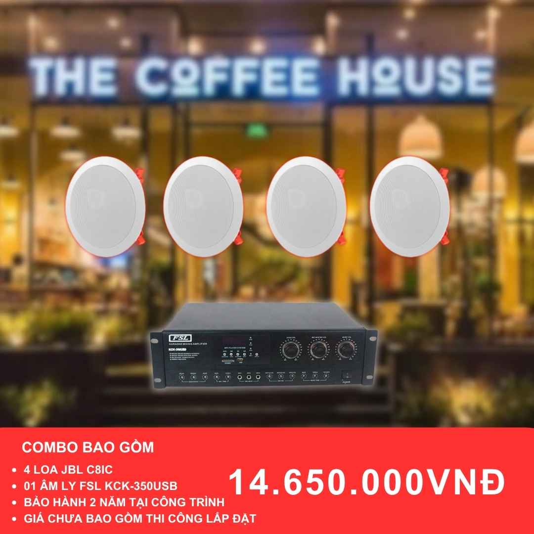 Combo loa âm trần JBL C8IC và âm ly KCK-350USBD cho quán cafe diện tích 50-100m2