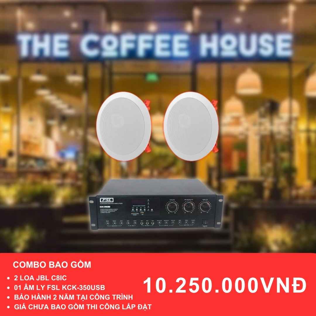 Combo loa âm trần JBL C8iC và KCK-350USB cho quán cafe diện tích dưới 50m2