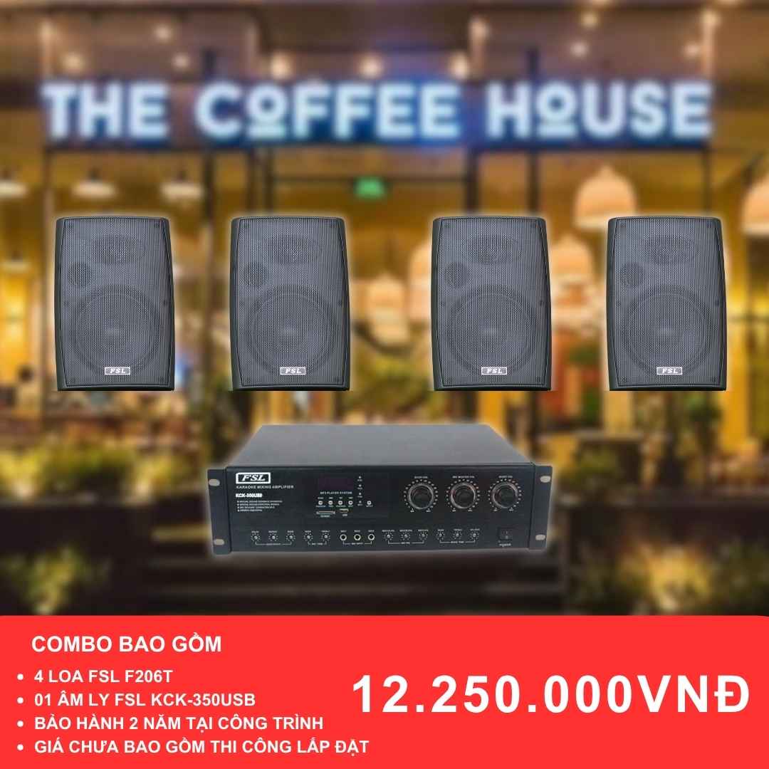 Combo loa treo tường FSL F206T và KCK-350USB cho quán cafe diện tích 50-100m2