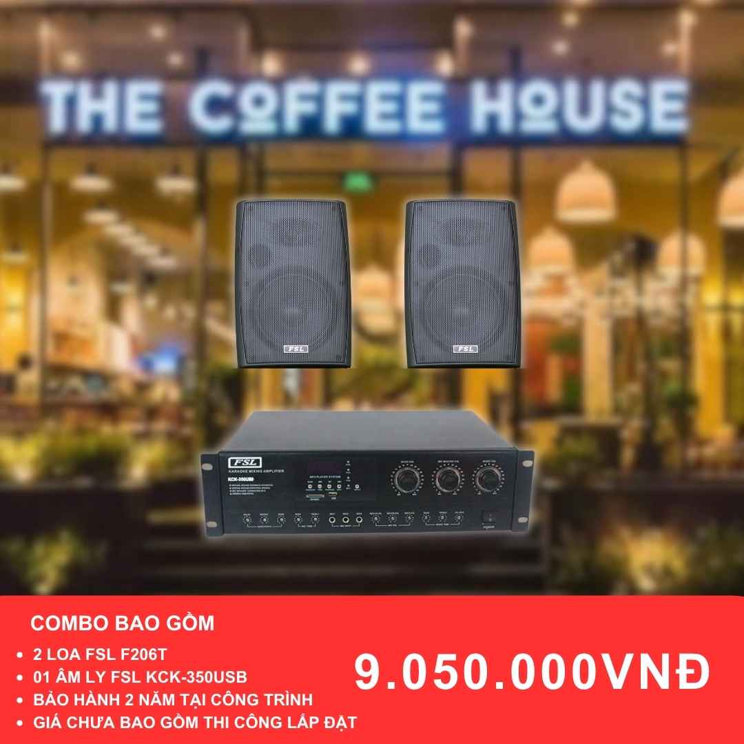 Combo loa treo tường FSL F206T và KCK-350USB cho quán cafe diện tích dưới 50m2