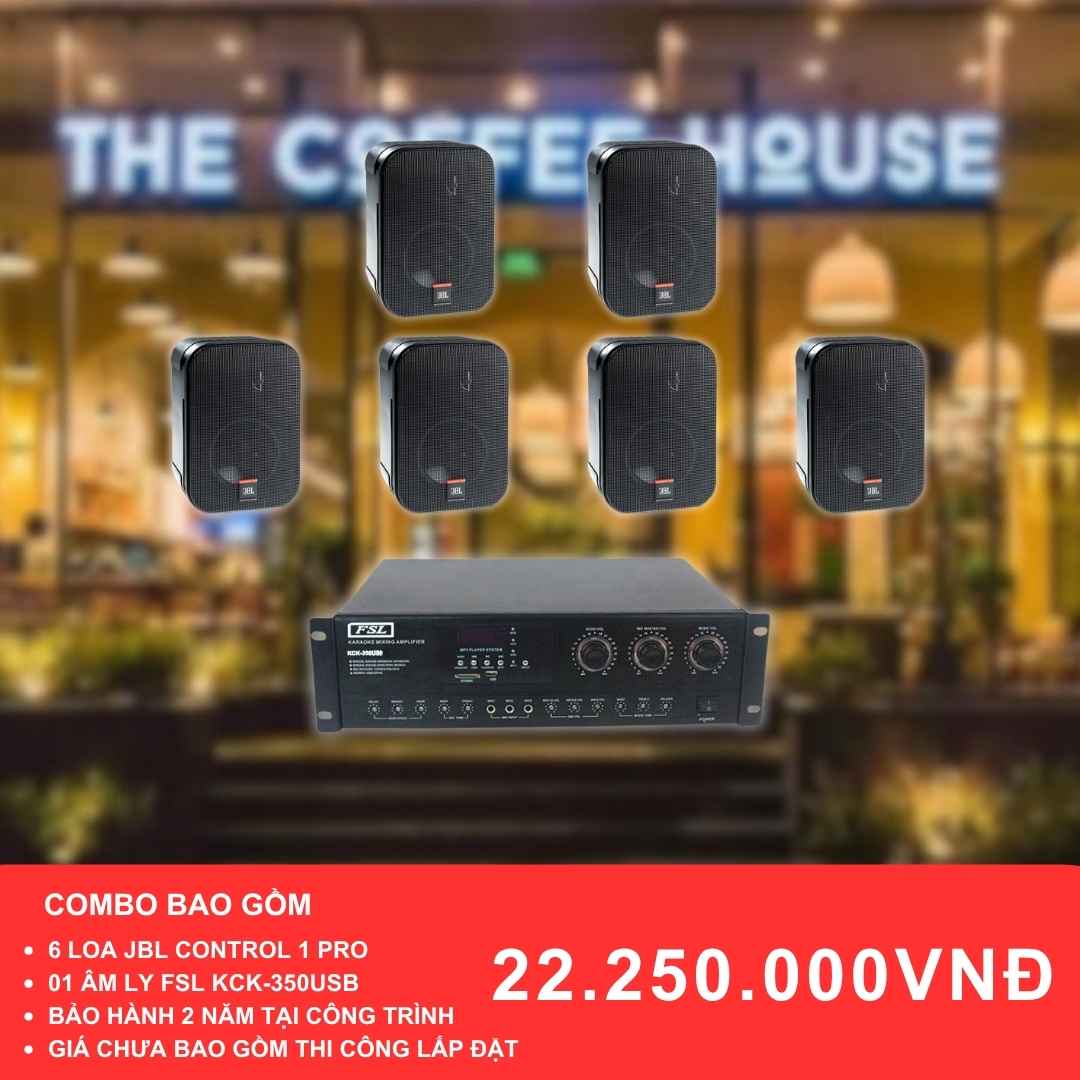 Combo loa treo tường JBL control 1 Pro và KCK-350USB cho quán cafe diện tích 100-200m2
