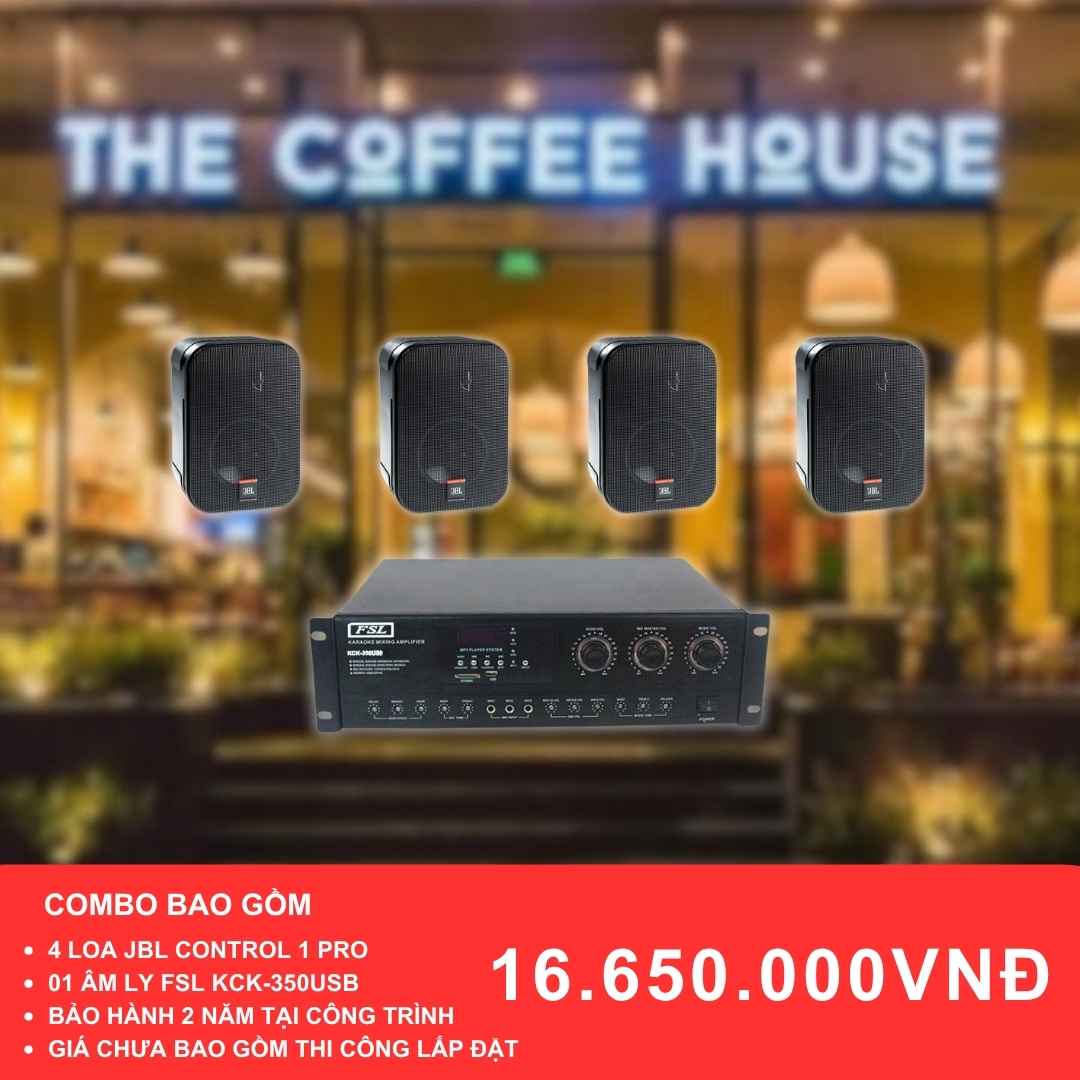 Combo loa treo tường JBL control 1 Pro và KCK-350USB cho quán cafe diện tích 50-100m2